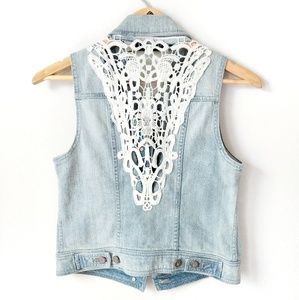 Pilcro and the Letterpress Lace Back Denim Vest